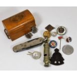A WW1 military whistle with MOD mark & a selection
