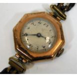 A ladies 9ct gold wristwatch with octagonal case
