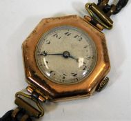 A ladies 9ct gold wristwatch with octagonal case