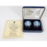 A pair of silver mounted Wedgwood cameos of Charle