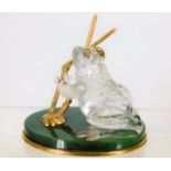 A Boucheron carved rock crystal frog objet d'art mounted on jade base set with 18ct gold fittings &