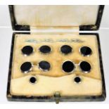 A good boxed set of 9ct white gold & onyx mounted