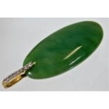 A jade pendant set with 9ct gold & diamond 8.6g