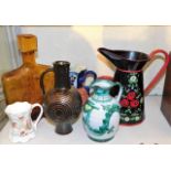 A bargeware pitcher, a 1970's retro bottle vase &