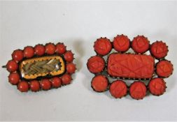 Two 19thC. yellow metal mourning brooches with car