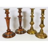Two pairs of 19thC. candlesticks, one in copper &
