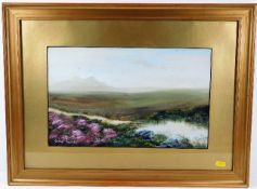 A gilt framed painting of Saddle Tor on Dartmoor s
