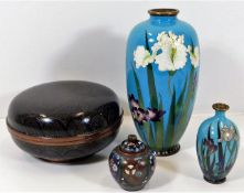 An Oriental cloisonne floral vase & one smaller tw