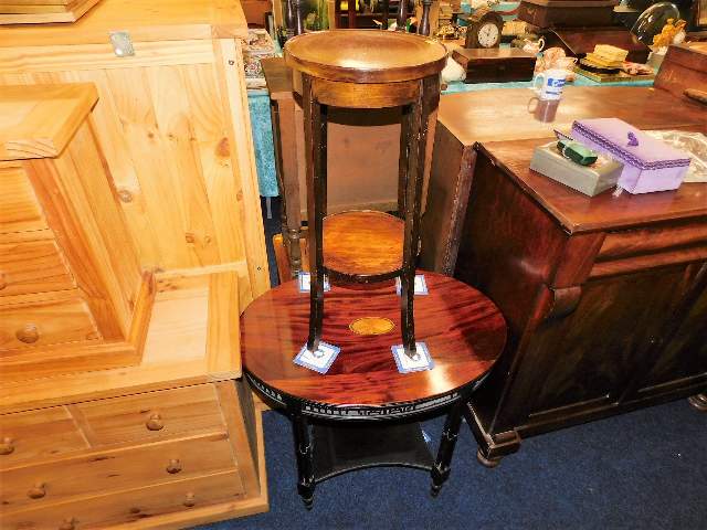 A 19thC. mahogany table with fretwork decor & a ma