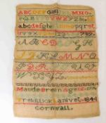 An Edwardian linen sampler by Maude Breen age 12 1