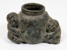 A Chinese bronze scholars inkwell, four character