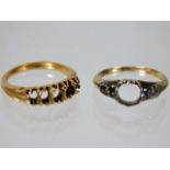 Two 18ct gold rings a/f one with small cushion cut