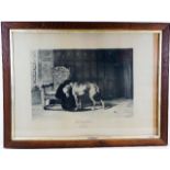 An oak framed Bruton Riviere print titled The Empt