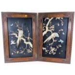 A pair of Chinese oak framed ivory, bone & mother