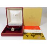 A ladies 1981 boxed 9ct gold cased Omega wrist wat
