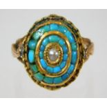 A 19thC. yellow metal, tests as gold, ring set wit