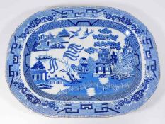 A large Victorian meat drainer with willow pattern