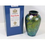 A boxed Royal Brierley iridescent glass vase 6in