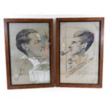 Two framed pen & ink sketches, Lt. N. Gordon & Lt.