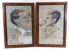 Two framed pen & ink sketches, Lt. N. Gordon & Lt.