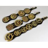 Three vintage horse brass straps