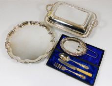 A silver plated tureen & cover, a silver plated tr