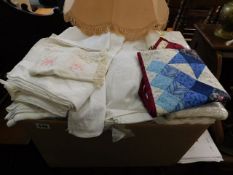 A boxed quantity of linen & similar items