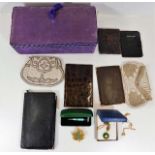 A jewellery box, selection of purses & three piece