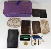 A jewellery box, selection of purses & three piece