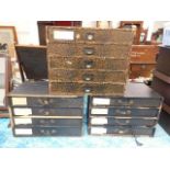 Three vintage card filing drawers