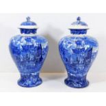 A pair of large blue & white transferware Wedgwood