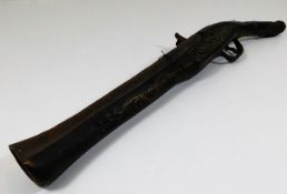 A 19thC. Turkish flintlock blunderbuss style pistol