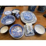 A quantity of various blue & white wares including