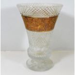 A large cut glass Bohemian crystal vase with appli
