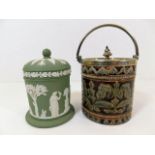 A Doulton lidded bonbon jar, small hairline & a sa