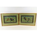 Two framed Asian hunt scene paintings twinned with