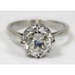 A platinum diamond solitaire ring set with approx.