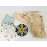 A 19thC. embroidered silk handkerchief, one plain,