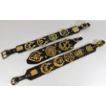 Three antique horse brass straps, one stamped "J.