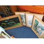 A framed Terence Cuneo print twinned with three li