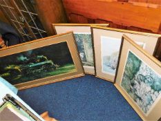 A framed Terence Cuneo print twinned with three li