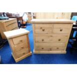 A modern matching pine chest of drawers & bedside