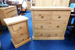 A modern matching pine chest of drawers & bedside