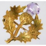 A 9ct gold Scottish thistle brooch set with amethy