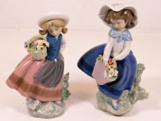 Two Lladro figures of flower collectors, one with