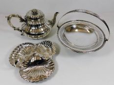 A large Victorian silver plated teapot & other ant