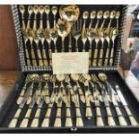 A cased gold plated cutlery service