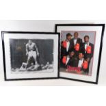 Two framed boxing photographs featuring autographs