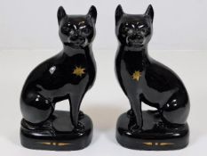 A pair of Victorian Staffordshire black cats 7.5in