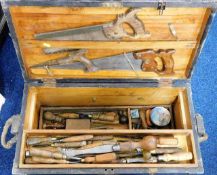 A boxed quantity of carpenters tools